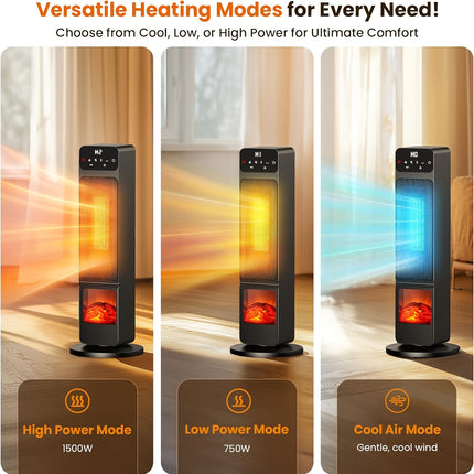 Heating & Cooling Tower Fan Heater with remote control, Portable Electric Fireplace Heater