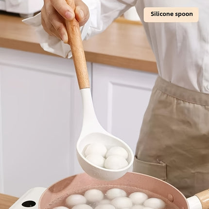 12pcs Silicone Kitchen Utensils with Wooden Handles - Elegant, Non-Stick Spatula And Spoon