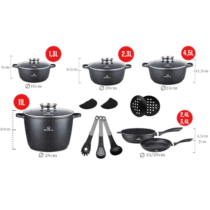 17pcs Cookware Set  with Marbled Coating  Pot