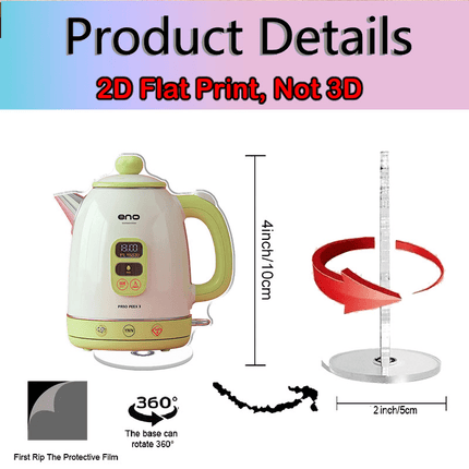 2D Flat - 1pc 2D Plane Acrylic Pink Electric Kettle Light Green Handle and Knob, Digital Display Shows