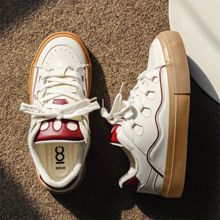 Inspired White Low-Top Sneakers - Soft-Soled Comfort, Breathable PU/Fabric Upper & Durable Rubber Sole,