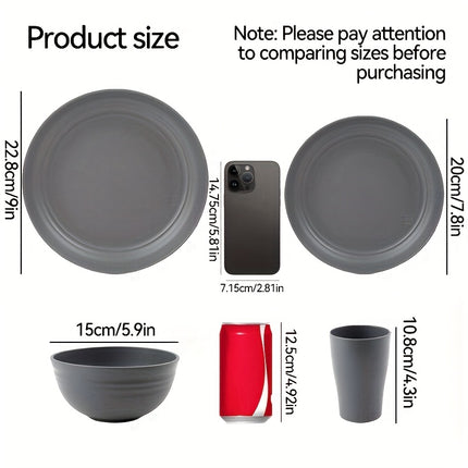 8/16pcs Grey Unbreakable High quality plastic Dinnerware Sets - Reusable, Lightweight, Microwave
