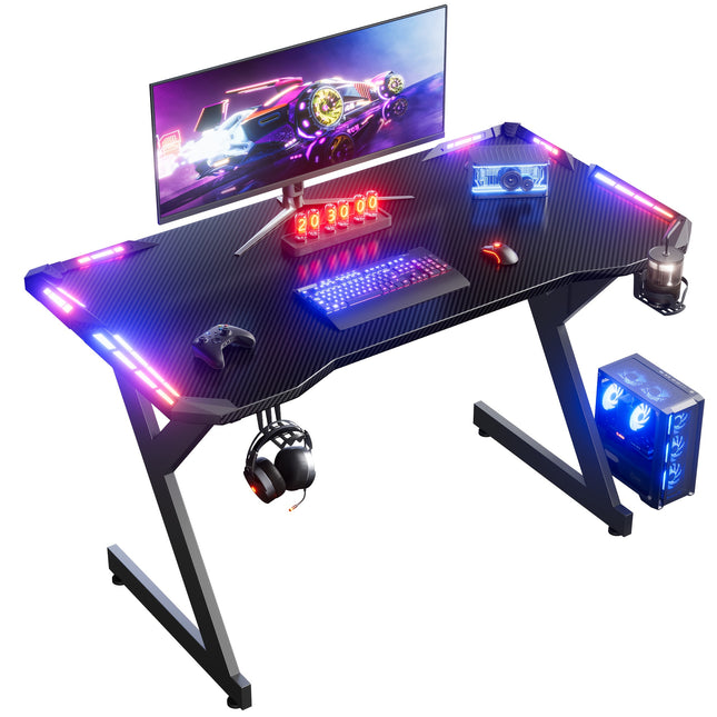 Sturdy Y-Shaped Gaming Desk with Dual RGB LED Lights, Computer Table