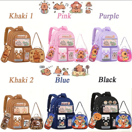 Kabbalah Three-Piece Set Backpack - Includes Lunch Box, Pencil Case, Fashionable Capybara
