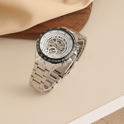 Men'S Luxury Automatic Mechanical Watch - Elegant Steel Band, Multi-Function Sun/Moon/Star Display,