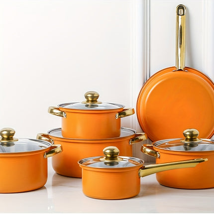 12 Pcs Stainless Steel Cookware Set, Pots And Pans Set Non Stick