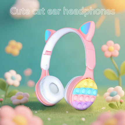 Cute Cat Ear Headphones - Wireless, Pink & White with Vibrant LED Lights, Heavy Bass,