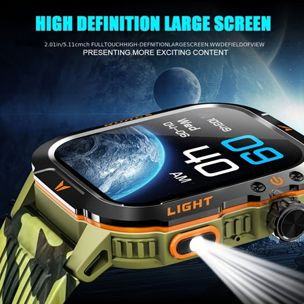 Outdoor Smartwatch, 2.01-inch HD Display (Wireless Calls/Answer),, LED Flashlight, Altimeter,