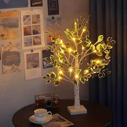 1pc of Green Birch Tree Light, 60.96 cm Tall with 24 LED Lights, Battery-Operated Artificial Tree Lamp
