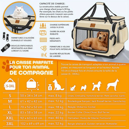 XXL Foldable Pet Carrier Crate for Dogs & Cats - Durable Tear-Resistant Material