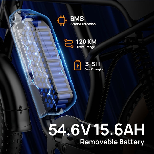 T2 Off-Road E-Bike for Adults: 120KM Range, 250W 25KM/H Motor, Removable Battery,