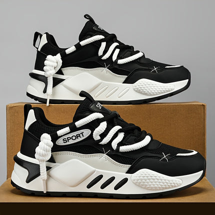 Breathable Mesh & PU Upper - Cushioned EVA Insole - Men's Double Lace Platform Sneakers