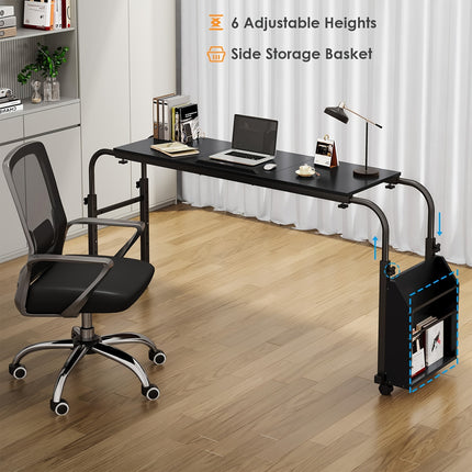 Adjustable Height Mobile Bed Desk with Wheels, 60.6-84.2 Inches Overbed Table,