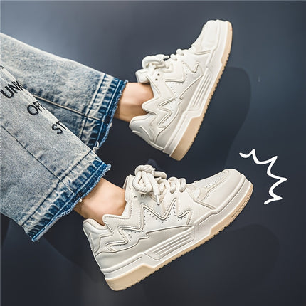 Men's Heavy-Duty Thick-Sole Sneakers Round Toe Low-Top Lace-Up Skate Shoes Suitable