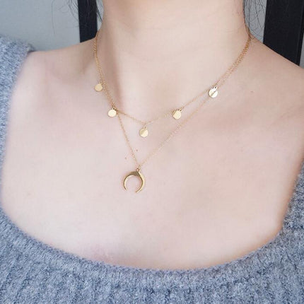 Asterism Round Round Plate Inverted Crescent Moon Necklace