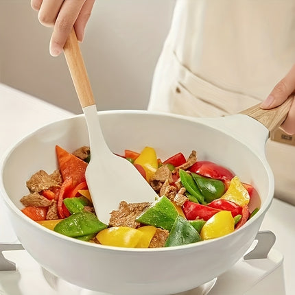 12pcs Silicone Kitchen Utensils with Wooden Handles - Elegant, Non-Stick Spatula And Spoon