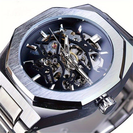 Fashion Men's Luxury Automatic Mechanical Watch - Stainless Steel Black Dial, Alloy Case, Alloy Dial,