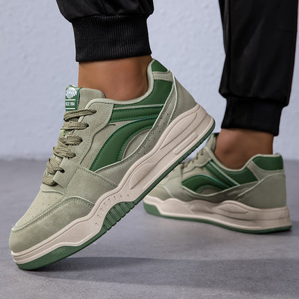 Men'S Spring Casual Sneakers - Height-Boosting Skate Shoes with Vibrant Green & Beige Colorway,