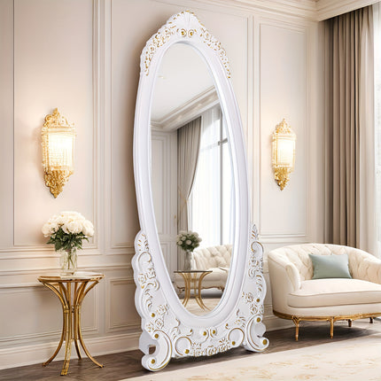 53"x27" Full Body Floor Mirror Standing, Full Wood Frame, Sturdy Support,