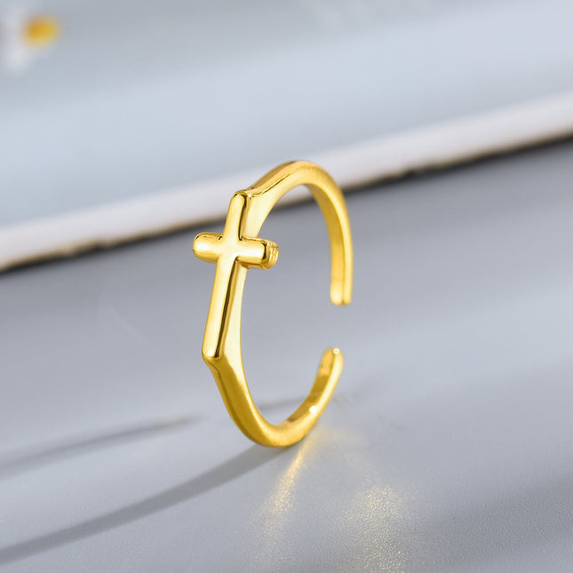 Simple Gold Polished Cross Ring In Japanese And Korean Style