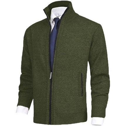 Men's Solid Color Stand Collar Cardigan Sweaters Coat