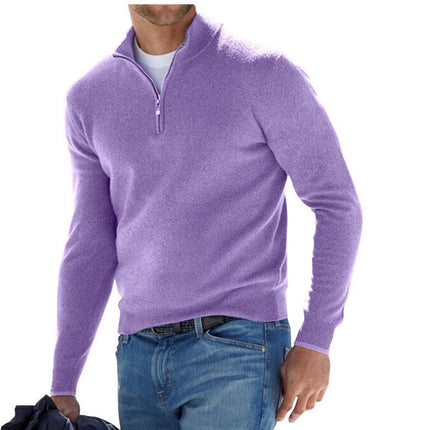 Men's Fashion Casual Long Sleeve V-neck Cashmere Zipper Top