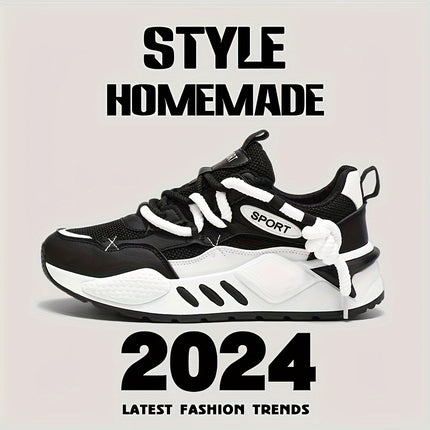 Breathable Mesh & PU Upper - Cushioned EVA Insole - Men's Double Lace Platform Sneakers