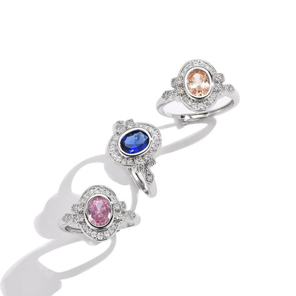 Womens Light-Luxury Waterdrop Ring With Colorful Gemstones