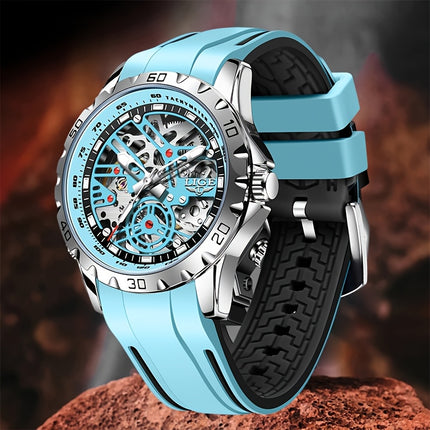 men&women's Automatic Mechanical Watch - Stylish Blue Silicone Strap, Alloy Case,