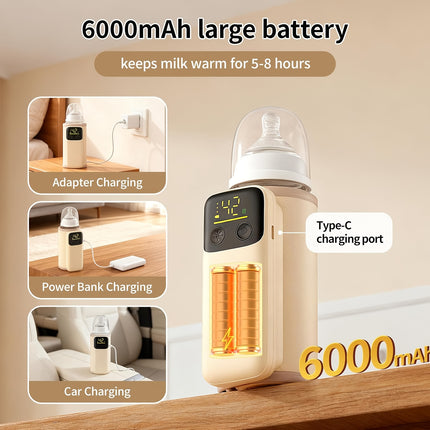 Bottle Warmer with Battery | Suitable for Breastmilk and Formula Feeding, Waterless Heating System,