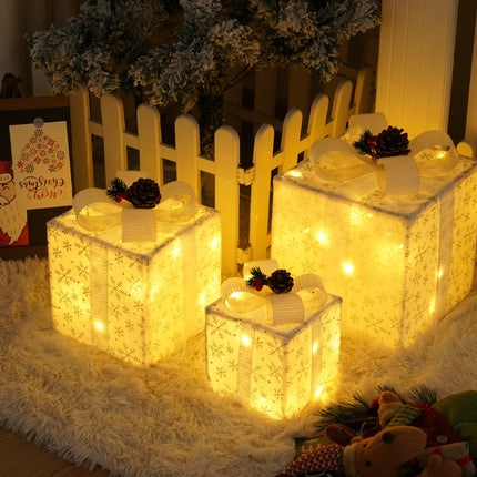 Remote Control Christmas Gift Box Lights Christmas Three-piece Decoration
