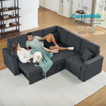 Sofa Bed with Pull-Out Mattress And Storage Seating, Linen Fabric Corner Sectional Suitable