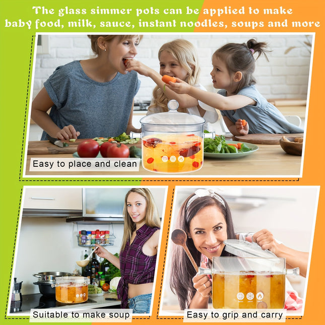 3 Pcs Glass Simmer Pot Heat Resistant Clear Glass Saucepan with Cover Handle