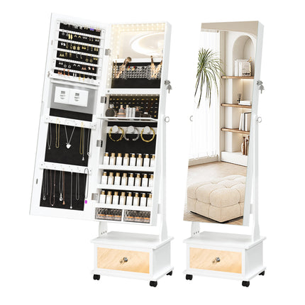 Full-Length Mirror, 360° Swivel Jewelry Armoire, Large Jewelry Storage With Lockable,