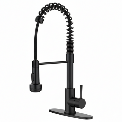 Kitchen Faucet with Pull Down Sprayer and 4 Spraying Modes Single Handle Commercial Spring Kitchen Sink Faucet Matte Black 1 or 3 Hole