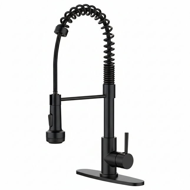 Kitchen Faucet with Pull Down Sprayer and 4 Spraying Modes Single Handle Commercial Spring Kitchen Sink Faucet Matte Black 1 or 3 Hole