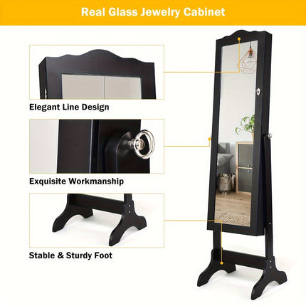 Secure Lockable Storage with Full-Length Mirror & Spacious Organizer, Standalone Design for Easy Access