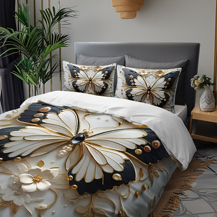 3pcs Butterfly Floral Duvet Cover Set, Animal Print, Insect Theme, Breathable Polyester, All-Season, Machine Washable, with 1 Duvet Cover and 2 Pillowcases, Digital Print Craftsmanship, No Insert for Bedding
