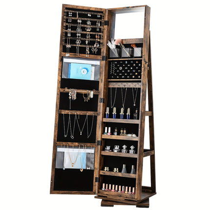 1pc, Rotating Jewelry Cabinet, Heart Locked Jewelry Organizer, Full-length Mirror, Storage Rac