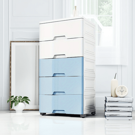 1pc 5-Tier Plastic Storage Cabinet, 35x25x71cm - Modern Waterproof Organizer with Drawers