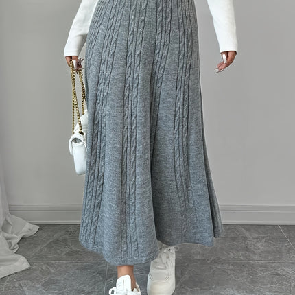 Women's Elegant Long Ribbed Skirt - Solid Color Fall Winter Casual to Formal Wear, Hand Wash/Dry Clean
