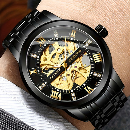 Stylish Men'S Fashion Casual Hollow Out Movement Mechanical Watch Waterproof Luminous