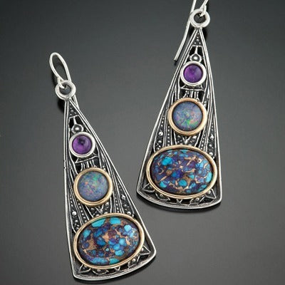 Retro Fashion Creative Triangle Amethyst Opal Earrings