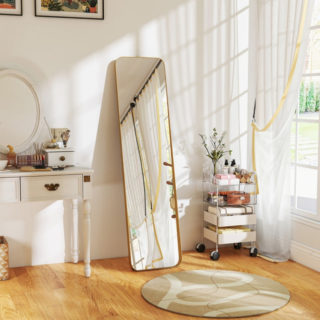 Full length mirror 160x40cm, beautiful bathroom mirror in gold, tapered standing mirror