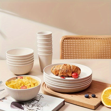 42/56pcs Dinnerware Sets,Plates and Bowls Sets for 6/8-Unbreakable,Plastic Dish Set-Dinner Plate