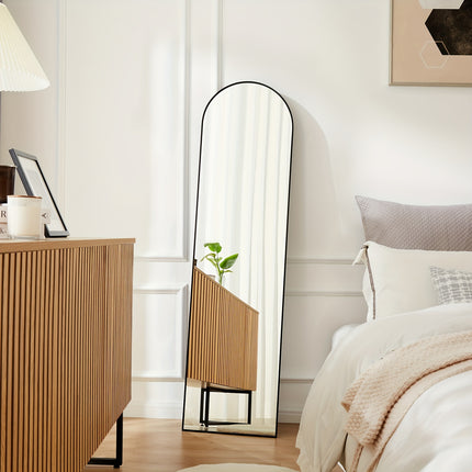 56"x19" 64''x21'' Aluminum Alloy Frame Floor Mirror, Black - Free Standing