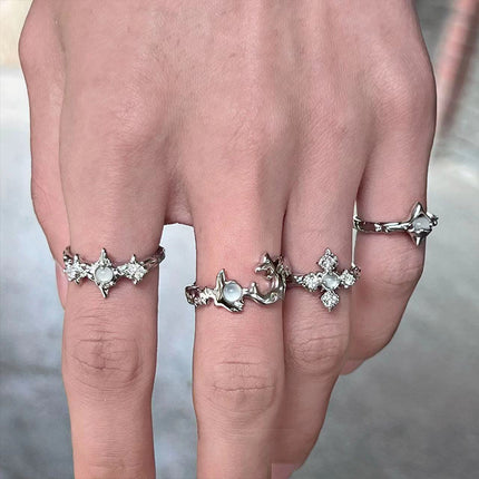 Irregular Moonstone Cross Open Ring