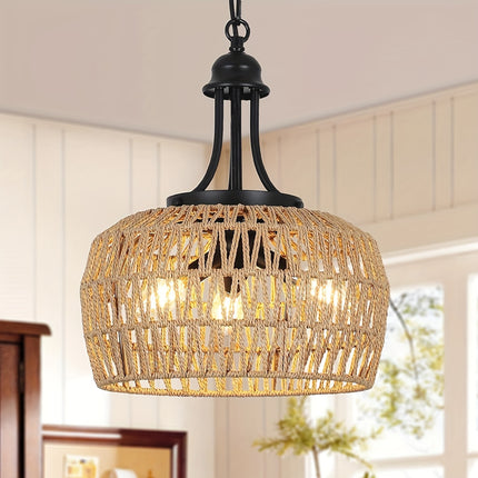 Light, Suitable for Dining Room, 3/5 Bohemians Style Woven Paper Rope Ceiling Hanging Lamp