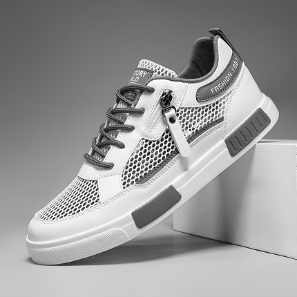 Men'S Breathable Mesh Casual Sports Shoes- White and Green Low-top Lace-up Shoes with EVA Cushioning
