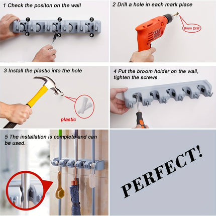 1pc Multi-Use Magic Mop and Broom Holder with Hanging Hooks - Space-Saving